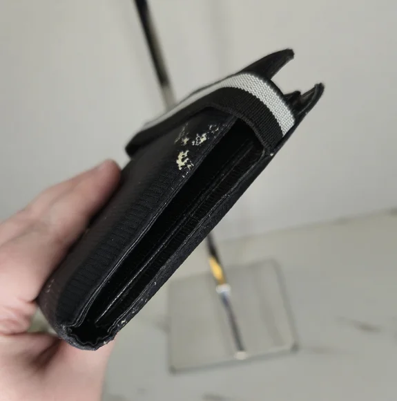 Chanel Black Nylon Bifold Wallet Unisex Vintage Old Travel Line